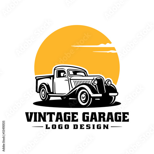 vintage car retro truck illustration logo vector
