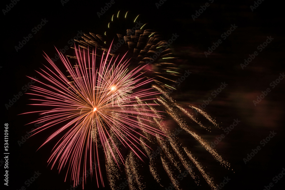 Fireworks going off during the Festival of the Hills Firewroks show in Rochester Hills, Michigan