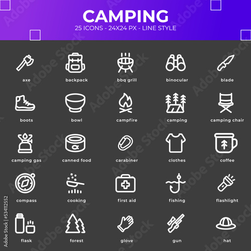 Camping Icon Pack With Black Color