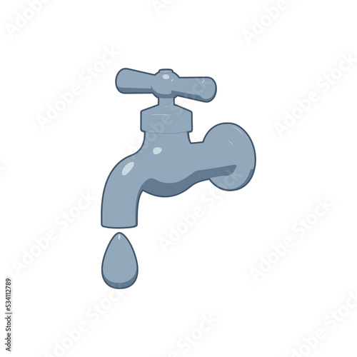 Color illustration of a faucet, a drop of water on a white background. Vector graphics. Design element for poster, icon, sticker, banner, print, badge, emblem. Plumbing.