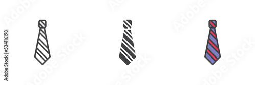 Striped necktie, tie different style icon set