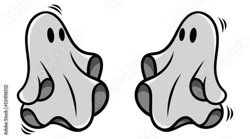 Doodle cute ghosts Halloween, Halloween scary ghostly monsters, flat Halloween ghosts element, Cute ghost, Happy Halloween ghosts characters, Vector illustration of ghost on white background,