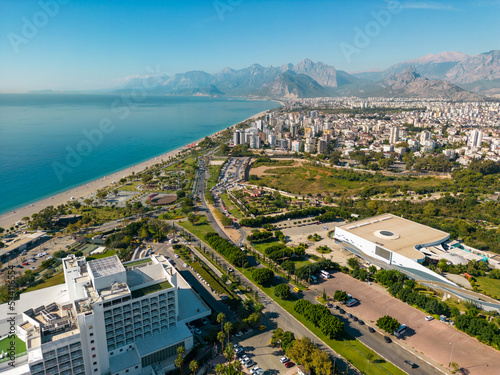 Fototapeta Naklejka Na Ścianę i Meble -  Aerial drone photo of Antalya Konyaalti beach and cliffs