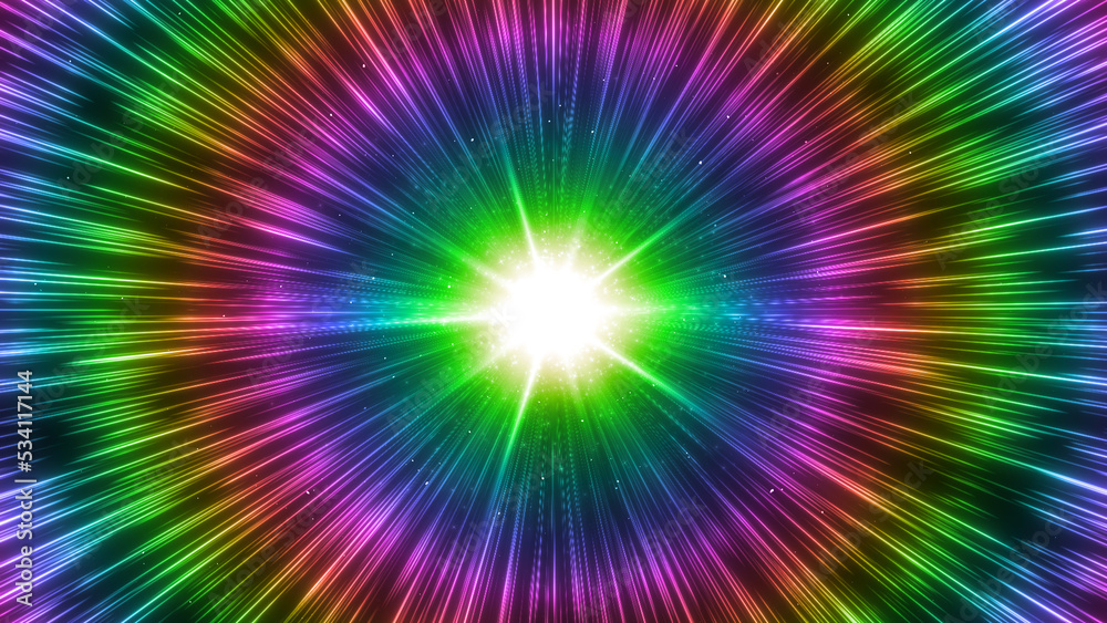 Fototapeta premium 虹色 集中線 流線 勢い カラフル 放射 放射状 円形 鋭い 集中 中央