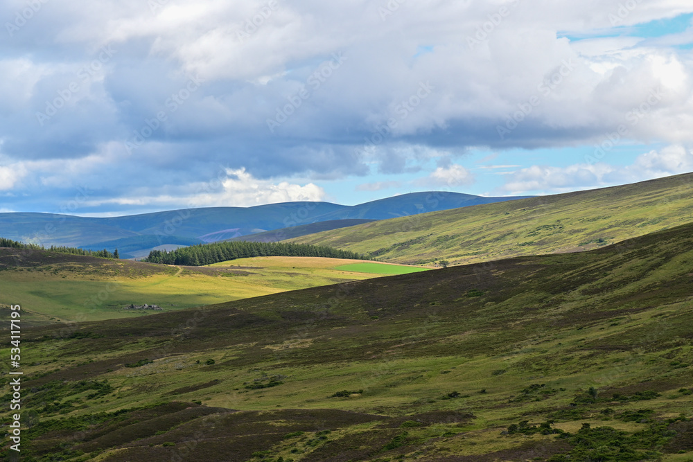 Panorama Ausblick auf die Caingorms Nationalpark bei Grantown-on-Spey, Highland, Schottland
