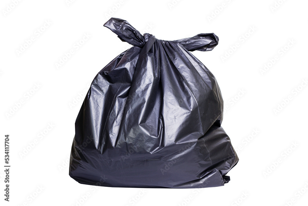 black garbage bag isolated on white background. clipping mask