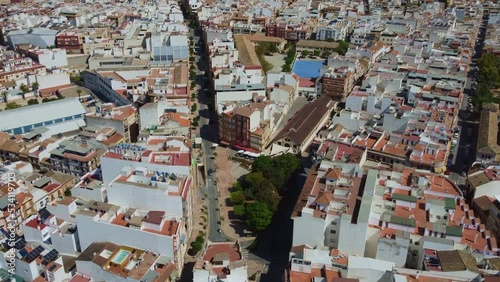 Aerial View of Puente Genil, Scenic City in Andalusia, Spain, Downtown Neighborhood and El Romeral Street, Drone Shot photo
