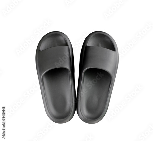 Black rubber sandals isolated on white background