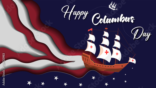 Happy Columbus Day is a holiday in America. Water waves USA flag concept. Greeting card and template design vector illustration.