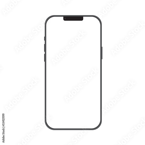 Mobile iPhone isolated mockup with white screen on white background , vector illustration