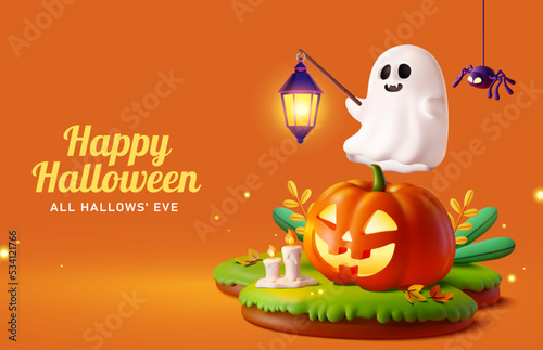 3D Cute orange Halloween banner
