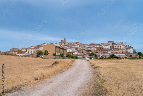 Agricultural cereal fields, Camino de Santiago and town of Cirauqui, Navarra, Spain. Santiago's road. photo