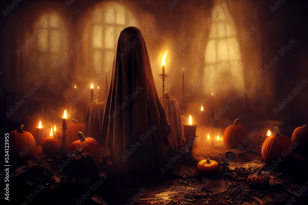 Scary ghost woman in haunted house. Digital art Scary ghost woman in haunted house. Digital art