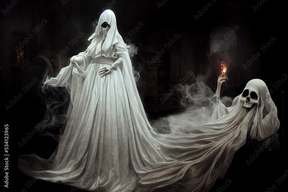 Scary ghost woman in haunted house. Digital art Scary ghost woman in haunted house. Digital art