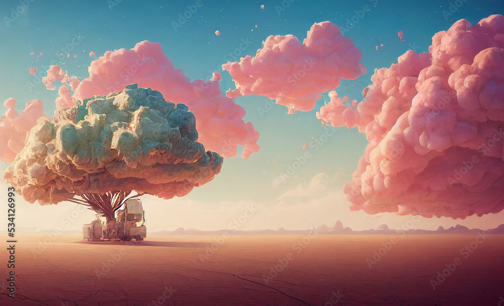 A Big Tree Made of Clouds. Abstract Meaningful Scene. Fantasy Backdrop ...