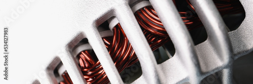 Obraz na płótnie Electric motor stator with winding coil, view of inside of electric induction mo