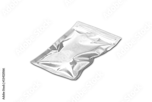 Zip lock package. Empty foil bag of, a plastic bag for coffee, candies or nuts. Packaging for advertising mockup isolated on white background. 3d rendering.