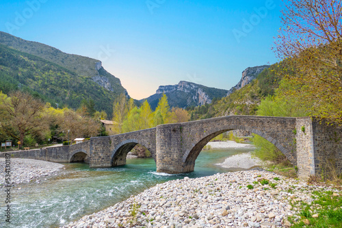 Medieval bridge over the river Esca in Burgi, Navarre