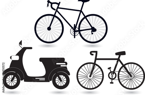 Set of Bicycle or delivery bike isolated vector Silhouette