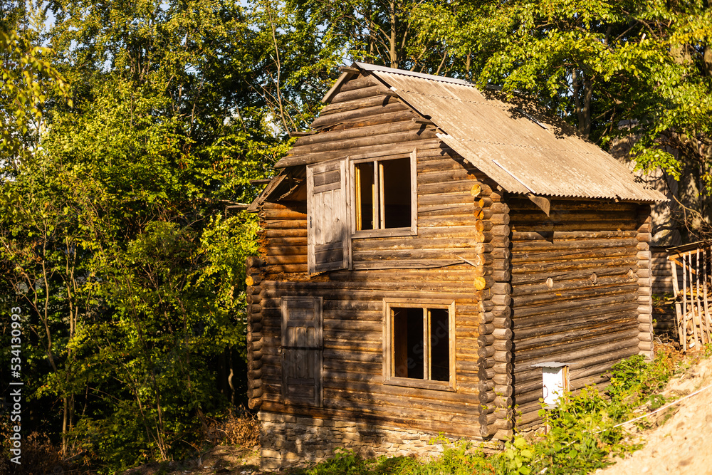 old wooden house in spring Carpathian mountains in Ukraine old wooden house in spring Carpathian mountains in Ukraine