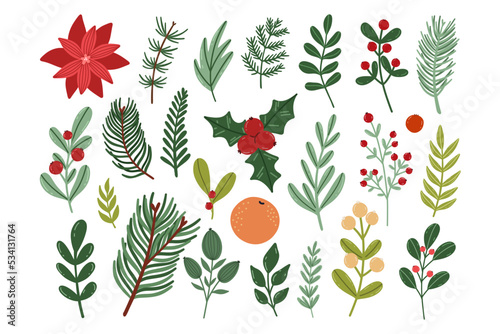 Set of hand draw Christmas and New year elements winter and holiday vector collection.