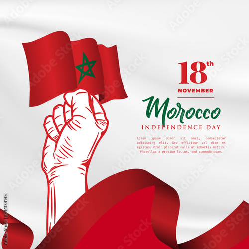 Fototapet Square Banner illustration of Morocco independence day celebration with text space