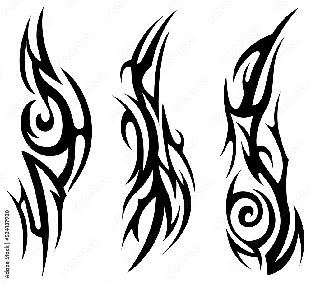 Png tribal tattoo. Silhouette illustration. Isolated abstract element set.
