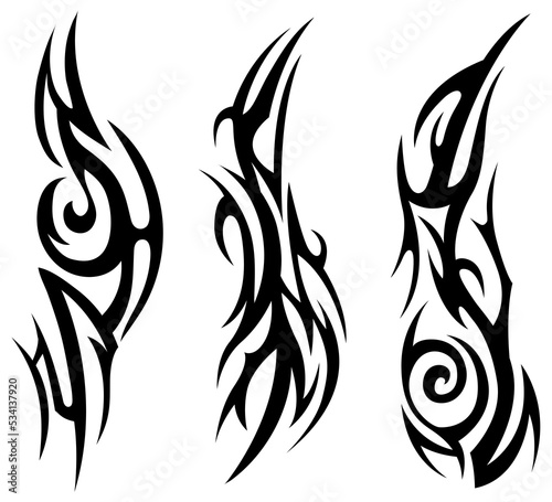 Png tribal tattoo. Silhouette illustration. Isolated abstract element set. 