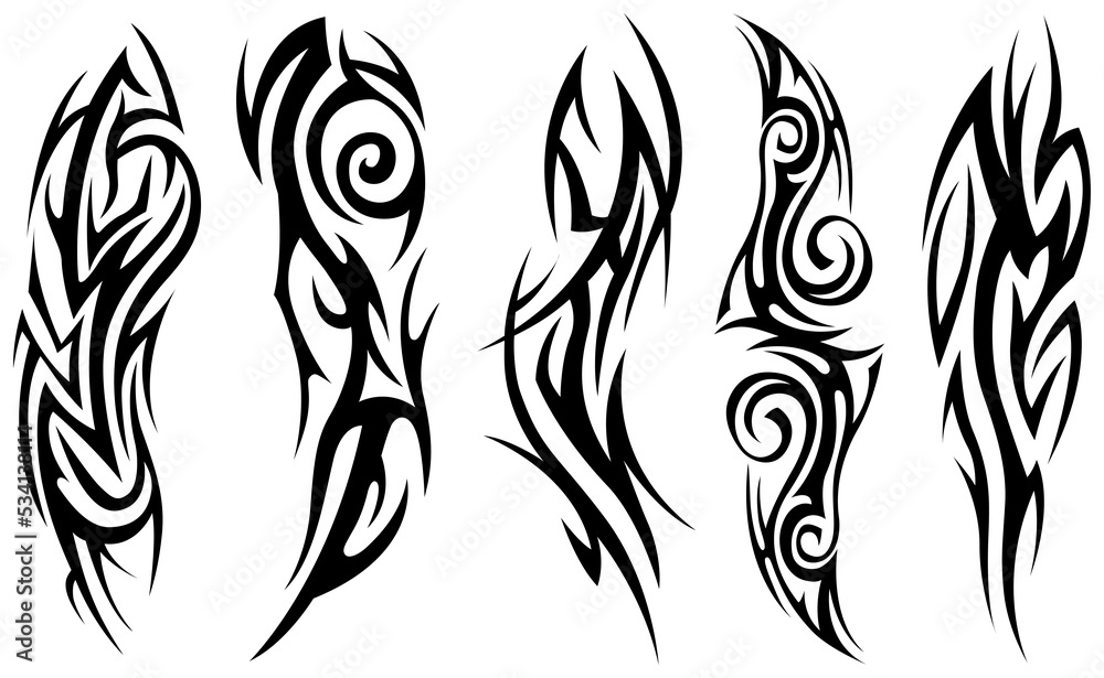 Obraz premium Png tribal tattoo. Silhouette illustration. Isolated abstract element set. 