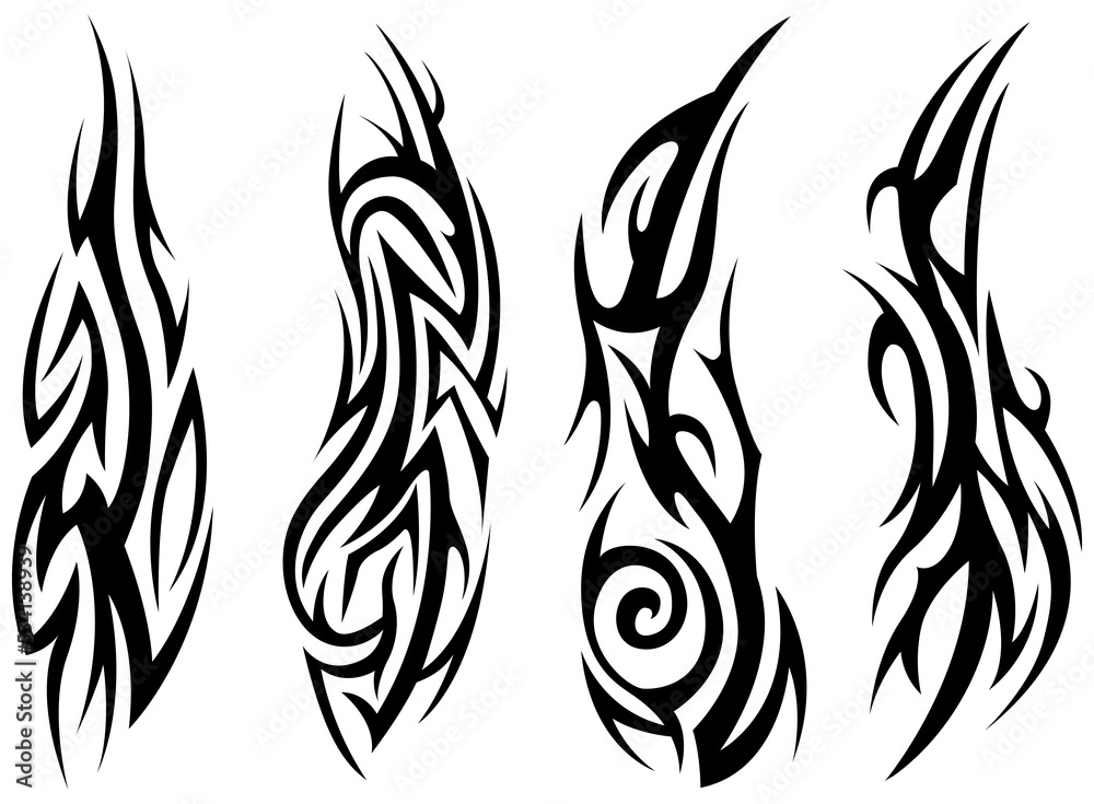 Obraz premium Png tribal tattoo. Silhouette illustration. Isolated abstract element set. 
