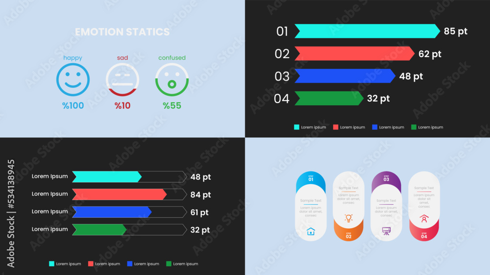 Business infographic set. Data visualization design. Bar charts ...