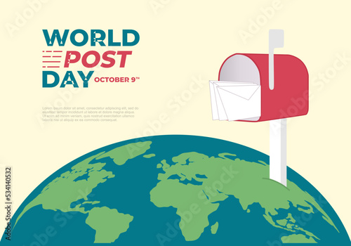 World post day background with red box on earth.