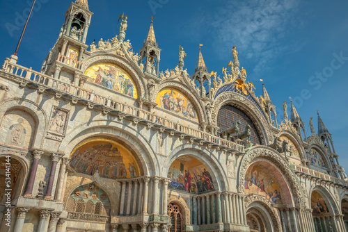 St Mark Basilica catholic afresco, facade detail, Venice, Italy © Aide