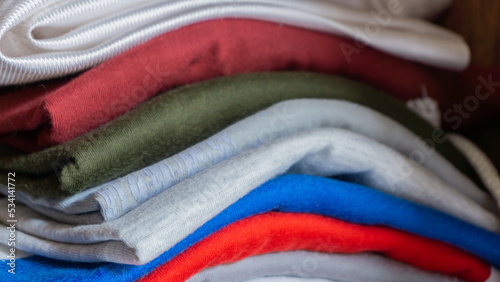 Canvastavla Stack of clothes in wardrobe