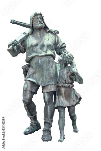 Isolated image of William Tell and his son, no background