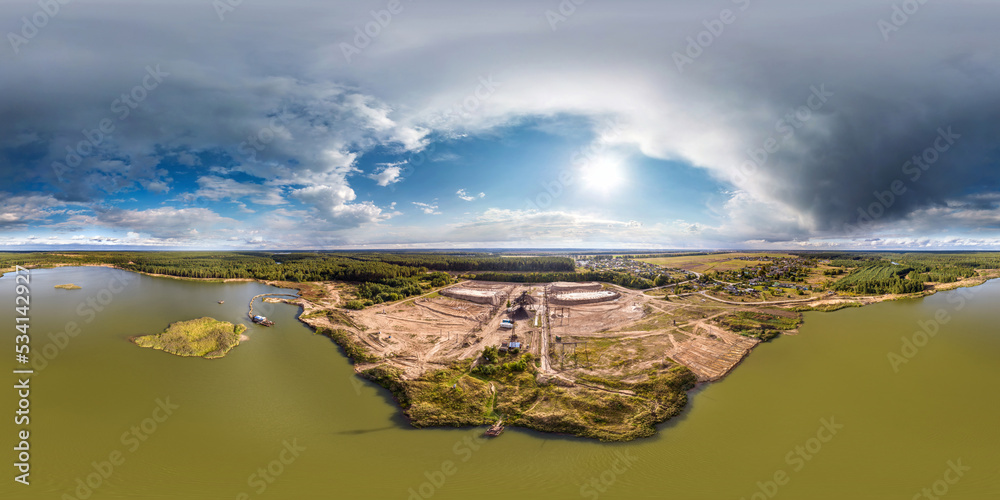 Aerial Projection full seamless spherical hdri 360 panorama aerial view over chalkpit on ...