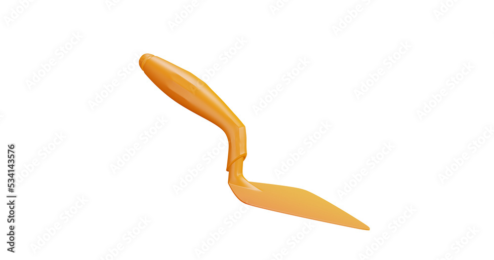 3D cartoon user interface illustration of a brick trowel icon on an isolated background. With studio lighting and a gradient colourful texture. 3D rendering 3D cartoon user interface illustration of a brick trowel icon on an isolated background. With studio lighting and a gradient colourful texture. 3D rendering
