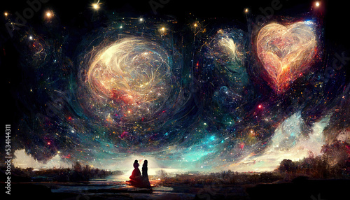 Galaxy Nubula Romantic Love Creative Landscape Illustration photo
