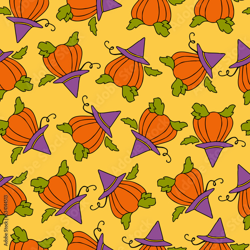 Autumn seamless pattern  square background  hand drawn pumpkins