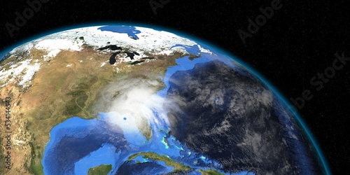 Fototapeta Naklejka Na Ścianę i Meble -  Hurricane Ian in Florida. Earth seen from space. Extremely detailed and realistic high resolution 3D illustration. Elements of this image have been furnished by NASA.