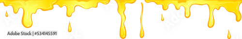 Yellow dripping paint. Vector dripping liquid isolated on white. Colored slime flowing down. Leaking paint