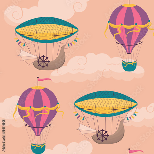 Wallpaper Mural seamless pattern with air ship Torontodigital.ca