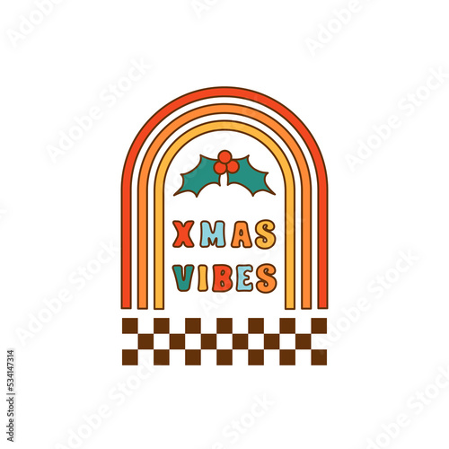 Xmas vibes . Groovy retro christmas illustration. Retro christmas sublimation design. Groovy christmas vector art isolated on white.