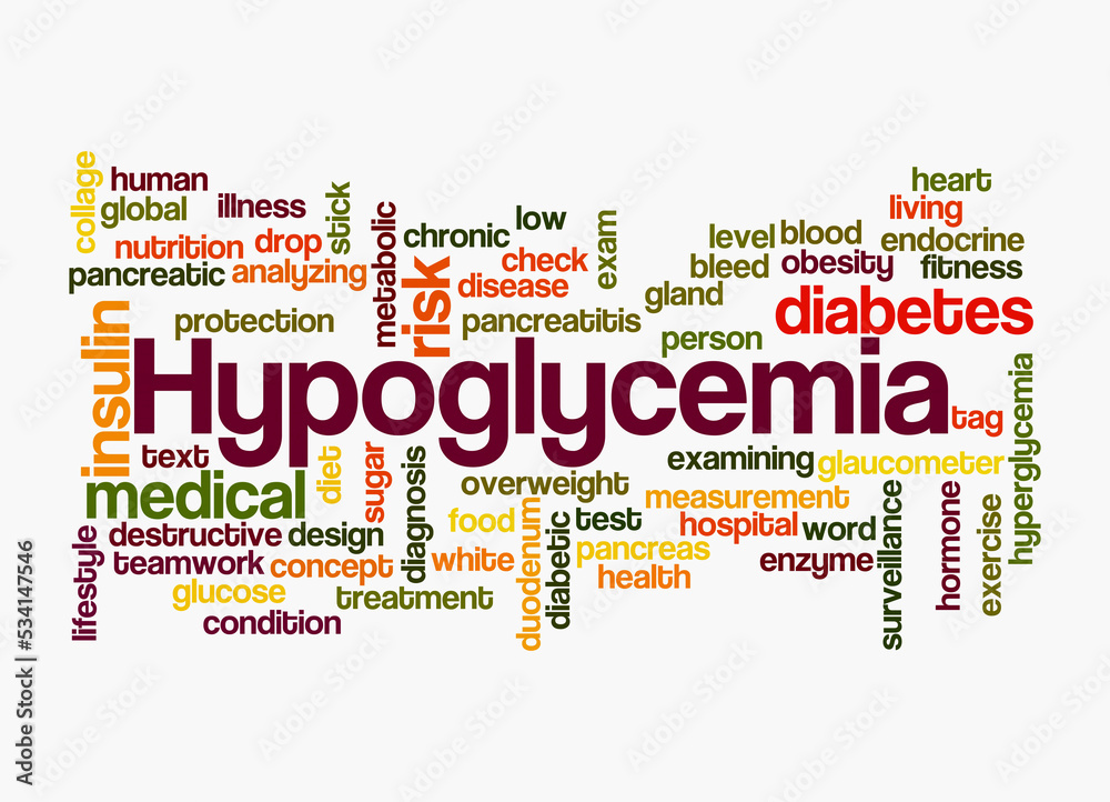 Fototapeta premium Word Cloud with HYPOGLYCEMIA concept, isolated on a white background