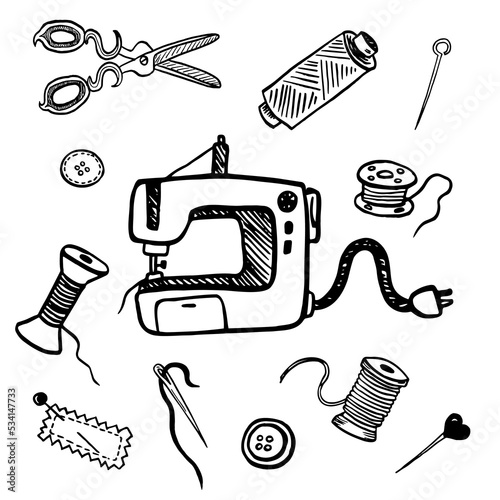 Set of accessories for sewing and handmade with dressmaking accessories.