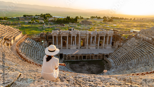 Vászonkép Hierapolis ancient city Pamukkale Turkey, sunset by the ruins Unesco site, Hiera