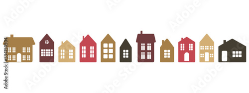 Set of colored houses in a flat style isolated on a white background. Vector illustration of architectural buildings