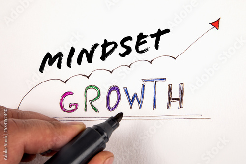 Growth Mindset success concept. Text and marker on a white background photo
