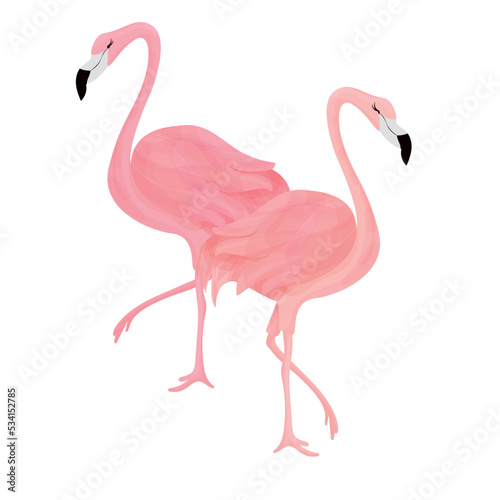 Pair of pink flamingos. Print with tropical birds for invitation  birthday  holiday  greeting card. 