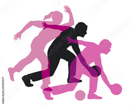Bowling sport graphic with player in action.